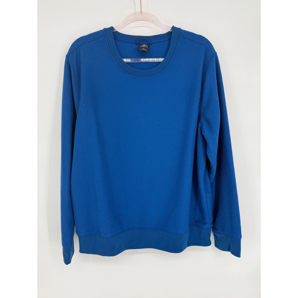 Lands End Mens Crewneck Textured Long Sleeve Pullover Shirt Blue Sz‎ Large